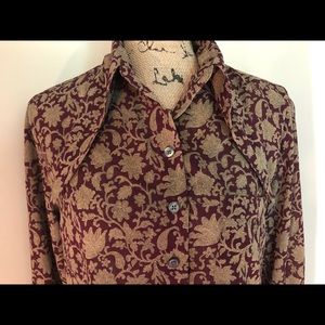 Vtg Button Front Blouse Pointed Long Lapels Sz 8